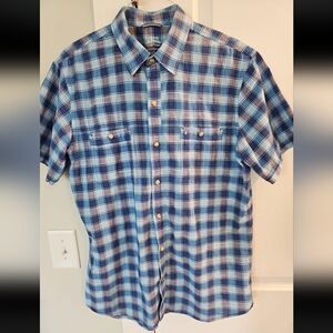 Izod Shirt Mens L Blue Plaid Saltwater Button Down Short Sleeve Chest Pocket